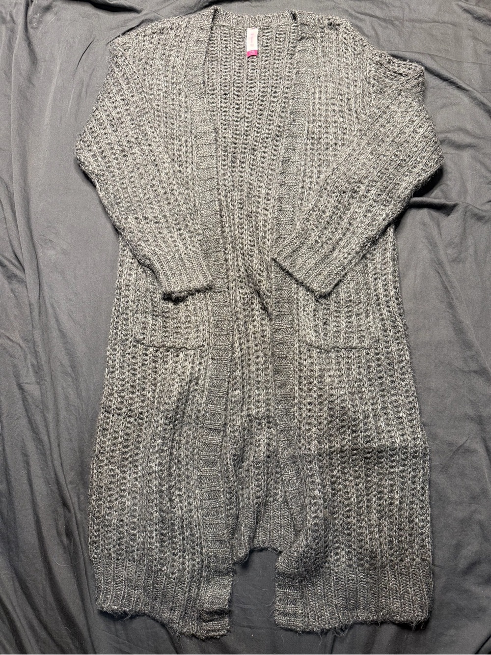 No Boundaries Gray Open-Front Long Knit Cardigan